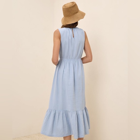 Nordstrom Modernaire 100% Organic Cotton Light Blue Midi Dress with Ruffle Hem - Picture 3 of 9